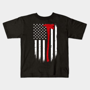 Thin Red Line Flag Axe Firefighter Support Kids T-Shirt